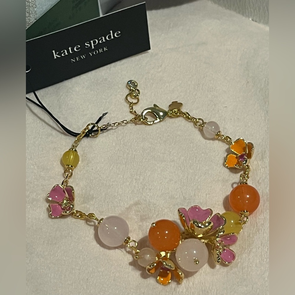 Kate Spade Gold Chain Bracelet with Beads Freshly Picked flower